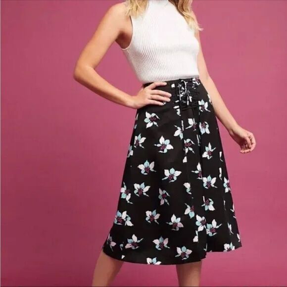 NWT Maeve Anthropologie Zadie skirt lace up black 6 - Picture 1 of 7